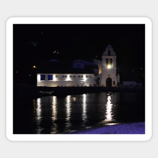 Vlacherna Church at Night. Island of Corfu, Greece Sticker